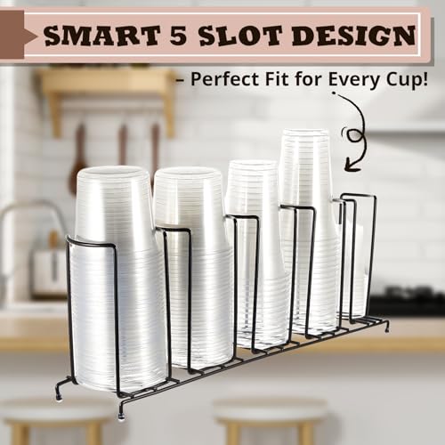 Maxdot 2 Pcs 5 Section Coffee Cup Organizers 23 x 5 x 8.5 Inch Wire Rack Coffee Cup and Lid Holder Black Iron Lid Dispenser Countertops Station Organizer for Kitchen Storage Essentials - size: 23 x 5 x 8.5 Inch