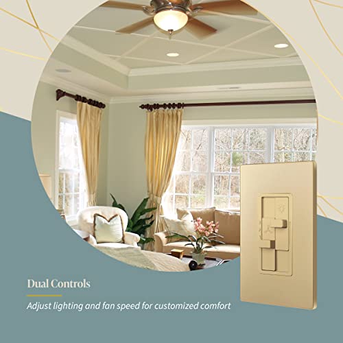 TOPGREENER Ceiling Fan Control and Light Dimmer Switch, 3-Speed, Gold - color: Gold, size: Dimmer Switch with Fan