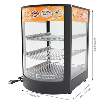 3-Tier Commercial Food Display Warmer,800W Electric Food Warmer Countertop Pizza Warmer Countertop with LED Lighting Removable Shelves Glass Door, Pastry Display Case for Buffet Restaurant 110V