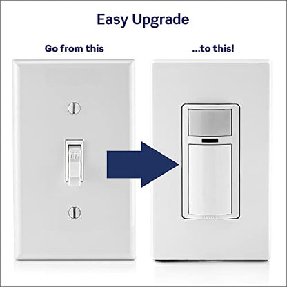 Leviton Motion Sensor Light Switch, Motion Activated, Auto-On/Auto-Off or Manual-On, 2A, No Neutral Wire Required, Single Pole, DOS02-LW, White - color: White