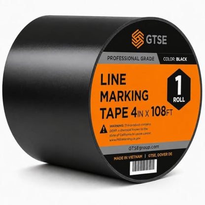 GTSE - Black Vinyl PVC Floor Tape 4 inch x 108ft Safety Marking Tape - color: Black, size: 4" x 108 ft