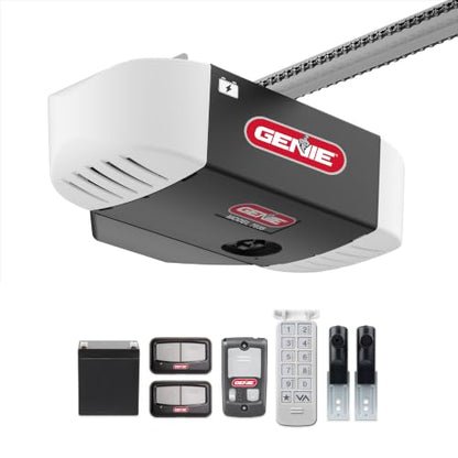 Genie Chain Drive 750 3/4 HPc Garage Door Opener w/Battery Backup - Heavy Duty - Operate your garage door when the primary power is out - Wireless Keypad Included, Model 7035-TKV,BLACK - style: Two remotes & Keypad