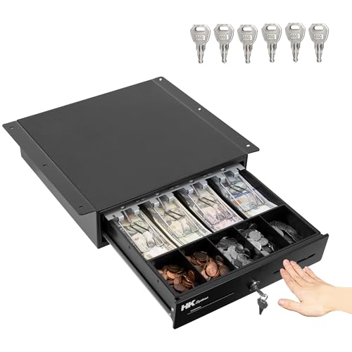 HK SYSTEMS 13" Heavy Duty Black "Push" Open Cash Drawer, 4B5C with Under Counter Mounting Metal bracket - size: 1. 13" Push Black
