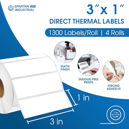 3" X 1" Direct Thermal Labels (5200 Count, 4 Rolls) - size: 3" X 1"