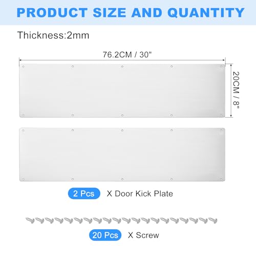 uxcell 2pcs Door Kick Plate, 8 x 30 Inches Aluminum Kick Plate Door Plate, 2 mm Thickness, for Exterior Front Door or Back Door, Silver - color: Silver, size: 8 x 30 Inch