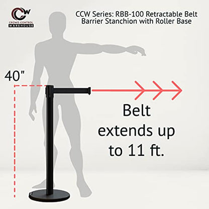 Trafford Industrial RBB-100 Retractable Belt Barrier Stanchions, 2-Pack - color: Black, size: 11 ft