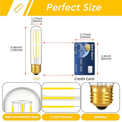 Dimmable E26 T10 LED Bulb Tube Light Bulbs 6W,Daylight 5000K 600LM,6 Pack - color: Daylight 5000k, size: 5 Inch-6 Count