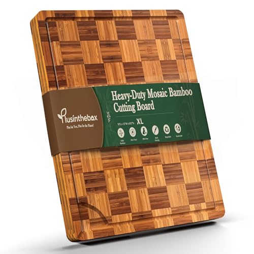 Checkered Cutting Board,18" x 12" X-Large Bamboo Cutting Board for Kitchen - color: Brown XL-18"x12"