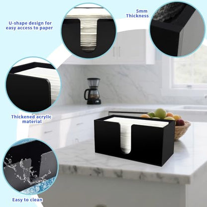 Paper Towel Holder for Countertop, 2 Pack Black Acrylic Napkin Dispenser