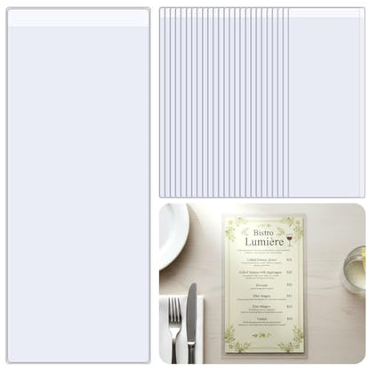 25 Pcs Restaurant Menu Covers Bulk, 4.25" x 11", Clear