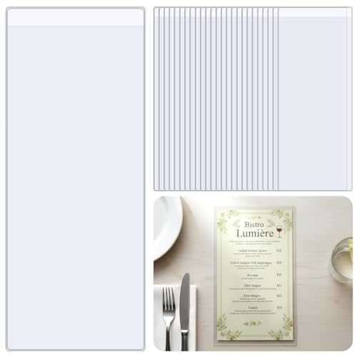 25 Pcs Restaurant Menu Covers Bulk, 4.25" x 11", Clear
