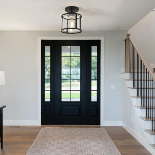 Semi Flush Mount Ceiling Light, Modern Kitchen Lighting Fixtures Ceiling, Rustic Ceiling Light Fixtures, Ceiling Lights with Glass Shade for Hallway Foyer Entryway Bedroom - color: 1 Pack Iron+Clear Glass, size: 1 Pack