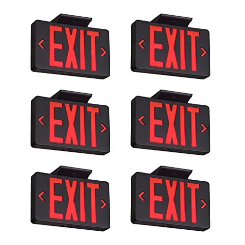TANLUX Red Exit Sign with Black Housing, LED Emergency Exit Light with Battery Backup, UL Listed, Hardwired Exit Signs with Emergency Lights, Commercial Emergency Lights for Business - 6 Pack - color: Black Housing+Red Letter, size: 6 Pack