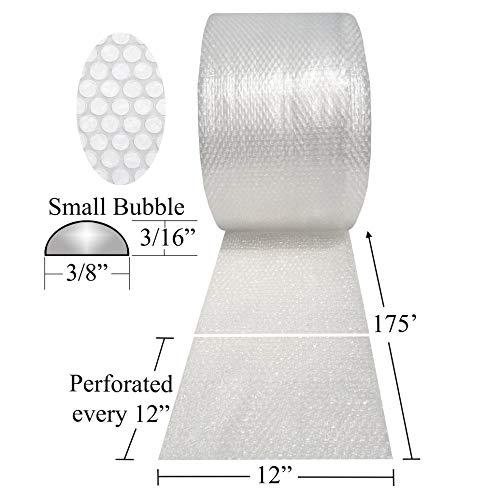 Uboxes Small Bubble Cushioning Wrap 3/16", Perforated Every 12" with Core (Small - 175' x 12") ('BUBSM)