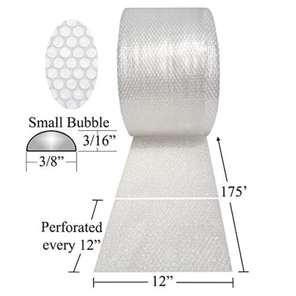 Uboxes Small Bubble Cushioning Wrap 3/16", Perforated Every 12" with Core (Small - 175' x 12") ('BUBSM)