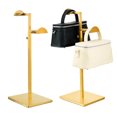 Two Tiers Handbag Display Stands - 2PCS Stainless Steels Purse Stand Holder Adjustable Height Purse Display for Retail Luxury Bag Organizer Home Store Boutique Retail Closet Gold Color
