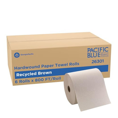 Pacific Blue Basic by Georgia-Pacific PRO Recycled Hardwound Paper Towel Rolls, Brown, 800 Feet Per Roll, 6 Rolls Per Case, 26301 - style: 6 Rolls