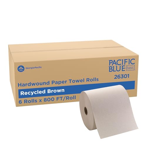 Pacific Blue Basic by Georgia-Pacific PRO Recycled Hardwound Paper Towel Rolls, Brown, 800 Feet Per Roll, 6 Rolls Per Case, 26301 - style: 6 Rolls