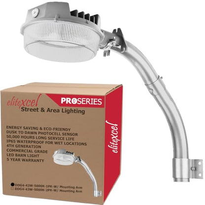LuminaGuard 43W LED Barn Light with Arm, Silver Gray Yard Street Light