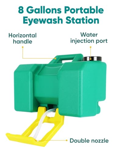 Portable Eyewash Station 8 Gallon, OSHA Approved Eye Wash Station for Wall, Gravity Fed Emergency Eye Wash Station with 15 Minute Flush, Portable Eye Wash Station for Construction Site Lab Garage