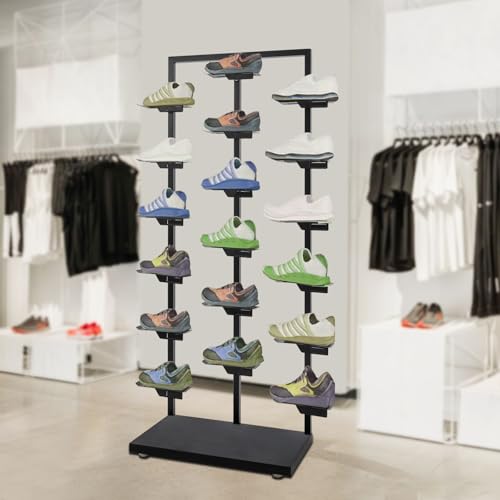 Commercial Clothing Store Shoe Rack Retail Store Shoe Display Shelf Free Standing Shoes Shelf Single Sided Shoes Racks 18 Compartments 24.25lbs Load Capacity (31.5 * 59.06in, Black) - color: Black