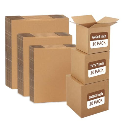 ZBEIVAN Shipping Boxes Mailers Assorted Sizes 8x8x8, 7x7x7, 6x6x6 inches Corrugated Cardboard Small Packing Kraft Moving Mailing Box, Pack of 30 - size: 8X8X8&7X7X7&6X6X6 inch