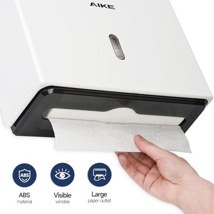 AIKE 200-Sheet Multifold Paper Towel Dispenser,No-Drill Wall Mount,White - color: White