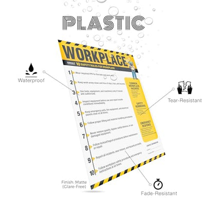 Workplace Safety Poster – OSHA Workplace Safety Rules Chart, 10 Safety Guidelines, Hazard Awareness, Emergency Response, Waterproof, Tear-Resistant Training Sign - size: Workplace