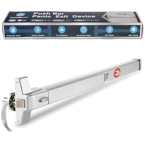 IRONWALLS 27.5" Push Bar Panic Exit Device with Alarm & Exterior Lever - color: Silver, size: 27.5 Inch