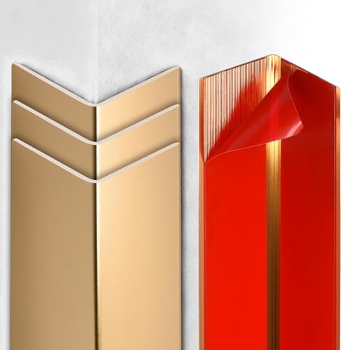 Raytano 4Pcs 45" L ×1" W Self Adhesive Metal Corner Protectors, Modern Aluminum Wall Corner Guards for Wall Door Furniture Cabinet Baseboard Frame Protection and Decoration (Size:45" x 1",Golden) - color: Golden, size: 45" L ×1" W