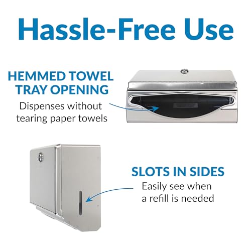 Bobrick Surface-Mounted Paper Towel Dispenser, Satin-Finish Stainless Steel, Holds 200 C-Fold & 275 Multifold Towels, ADA Compliant, Manual Operation, Tumbler Lock, Hemmed Tray Opening (Model B-26212) - size: 7-1/8", style: Satin