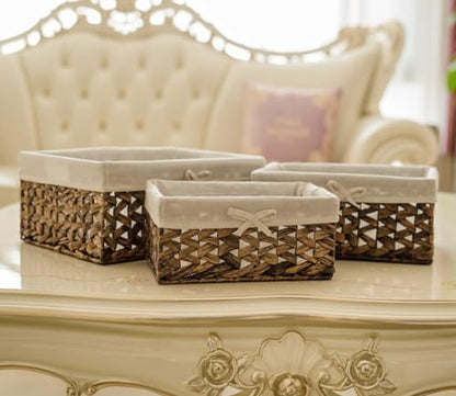 Rectangular Woven Seagrass Storage Bin with Handle,Kingwillow. (water hyacinth, Large) - size: Large