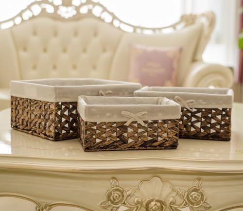 Rectangular Woven Seagrass Storage Bins with Handle,Kingwillow. (water hyacinth, Medium) - size: Medium