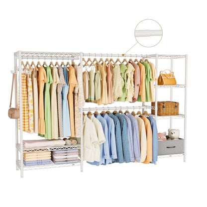 Golpart Heavy Duty Clothing Rack with Adjustable Shelves Clothes Wardrobe - color: White, size: 15"DX(70-87)"WX74.5"H
