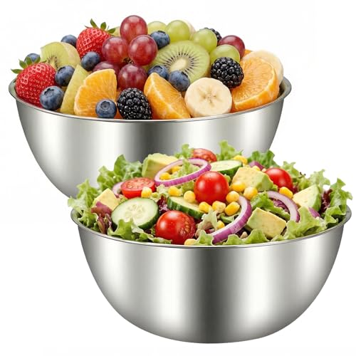 Stainless Steel Mixing Bowls Set of 2, 2.22 Qt with Measurement Marks, Dishwasher Safe, Stackable, for Baking, Salad, and Meal Prep