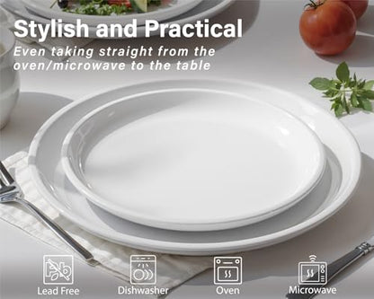 ONEMORE Plates and Bowls Set 12 Pcs,Stoneware Dinnerware Sets for 4 Microwavable,Oven & Dishwasher Safe Porcelain,Scratch Resistant Dishes Set,White - color: White