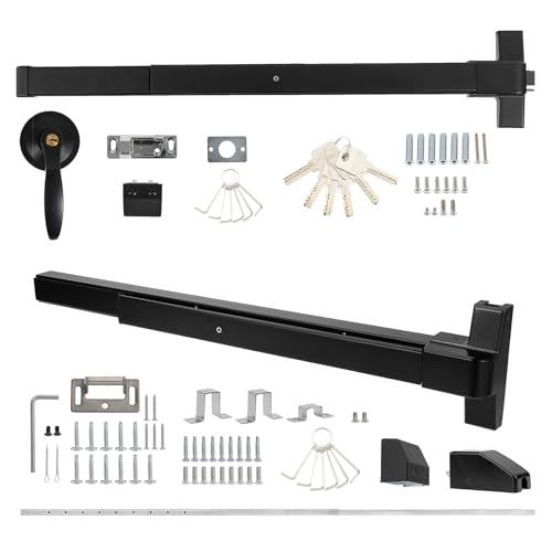 BEAMNOVA Black Vertical-Rod 32 Inch Door Panic Bar Exit + Black 32in Rim Door Push Bar with Lever