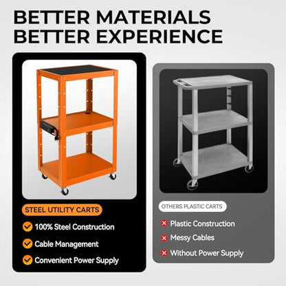 Auto Dynasty Adjustable AV Cart w/Power Strip, 4 ft Rolling Stand, Orange - color: Orange