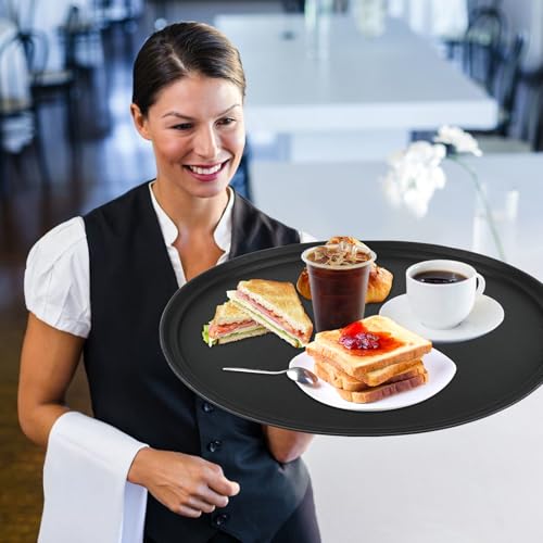 4Pcs 24 Inch x 29 Inch Large Restaurant Serving Trays, Black PP Plastic Non Slip Tray,Oval Plastic Food Serving Tray with Raised Edges for Home Kitchen Restaurant Cafeterias Fast Food Service