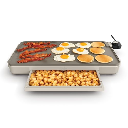 bella 12 x 22 Electric Griddle with Warming Tray, Ceramic Nontoxic, Oatmilk - color: Oatmilk + Tray