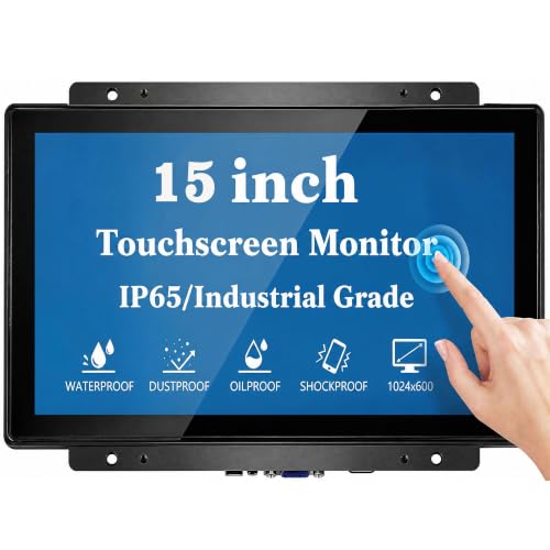 15 Inch Touch Monitor - 10-Point Capacitive PCAP 1024x768 4:3 LCD Display with HDMI VGA and 12V DC Power - for Kiosk POS Vending and Self-Service Automation with VESA Open-Frame Mount - size: 15