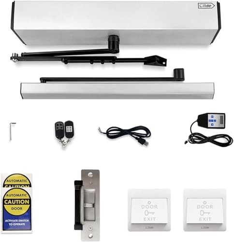 Auto Swing Door Operator Machine, Door Closer Automatic Residential Swing Open with 2PCS Exit Plastic Buttons and 1PCS Stainless Steel Lock Mode Adjustable Electric Lock
