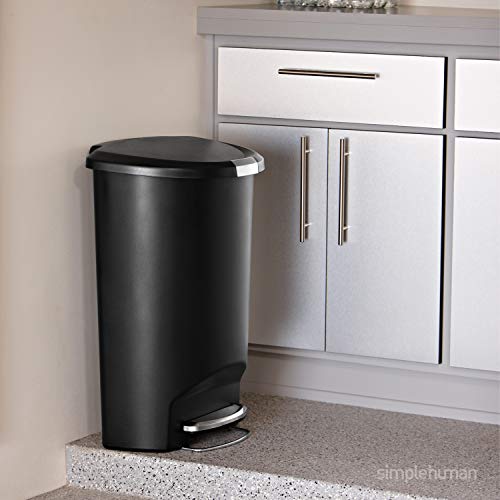 simplehuman 50 Liter / 13 Gallon Semi-Round Kitchen Step Trash Can with Secure Slide Lock, Mocha Plastic - color: Mocha
