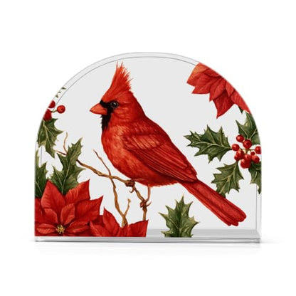 Cardinal Poinsettia Napkin Holder for Table Acrylic Tissue Dispenser - color: Cardinal Poinsettia