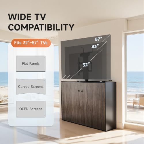 CO-Z Motorized TV Lift for 32" to 57" TVs up to 165 lb, 400x400 VESA, Height Adjustable Mechanism Stand & Wall Mount with Remote Control and Memory Setting, Automatic TV Lift for Home - style: Upgraded 32" to 57"