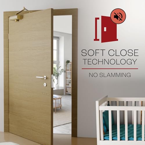 PrimeWare DC-300 Adjustable Automatic Door Closers for Home | Soft Close, No Slam | Residential and Commercial Door Closer | Level 3 | for Doors Weighing 90-140 lbs | Hydraulic Door Spring - Gold - size: Level 3, style: Gold