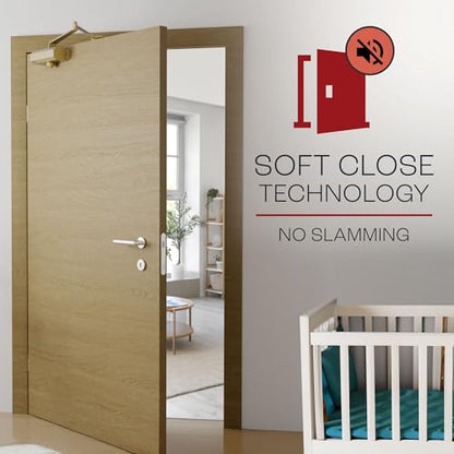 PrimeWare DC-300 Adjustable Automatic Door Closers for Home | Soft Close, No Slam | Residential and Commercial Door Closer | Level 3 | for Doors Weighing 90-140 lbs | Hydraulic Door Spring - Gold - size: Level 3, style: Gold