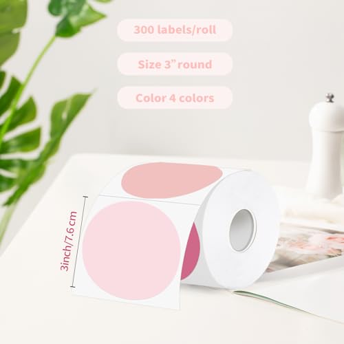 3 Inch Thermal Label,Pink Round Thermal Printer Label,Waterproof Thermal Stickers for DIY Logo Design,Name Tag,Thanks Card 300 Labels/Roll (Pink) - color: Pink Gradient, size: 3 inch