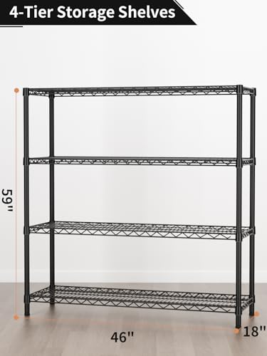 Golpart 4Tier Adjustable Storage Shelves Metal Wire Shelving Standing Shelf - color: Black, size: 4-tier-18"Dx46"Wx59"H