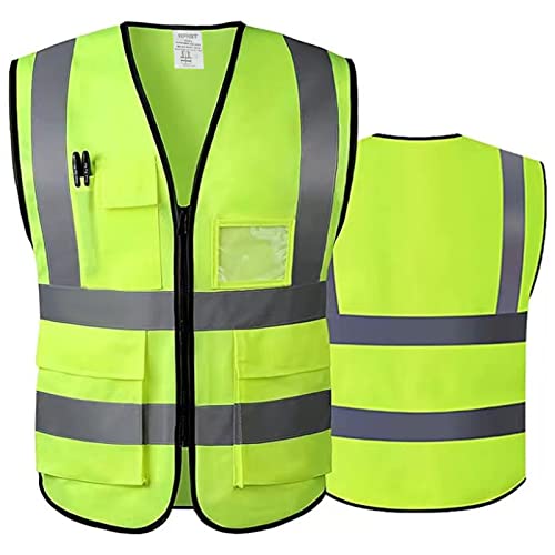 5 Pockets High Visibility Reflective Safety Vest,Zipper Front, Meets ANSI/ISEA Standards - color: Yellow, size: X-Large
